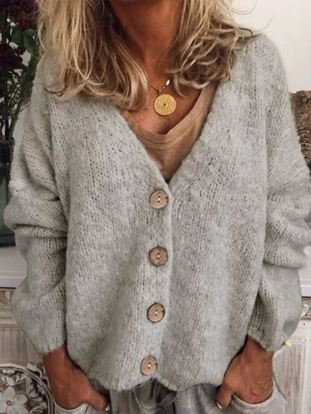 Knitted Loose Cardigan Sweater Coat Light Gray - Shop at LoveMi