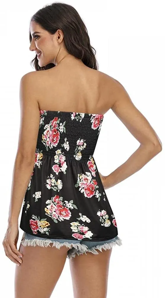 Sexy Fashion Off the shoulder Short Tube Top For Women Black Background Flowers - Shop at LoveMi
