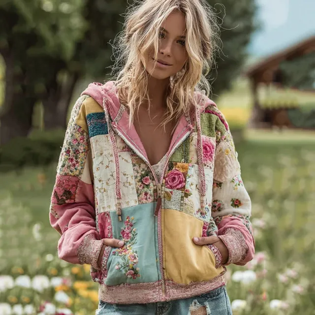 Womens Elegant Floral Print Hooded Sweatshirt Top Floral - Shop at LoveMi