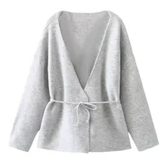 Autumn And Winter Belt Woolen Simple Cardigan Sweater - View 1