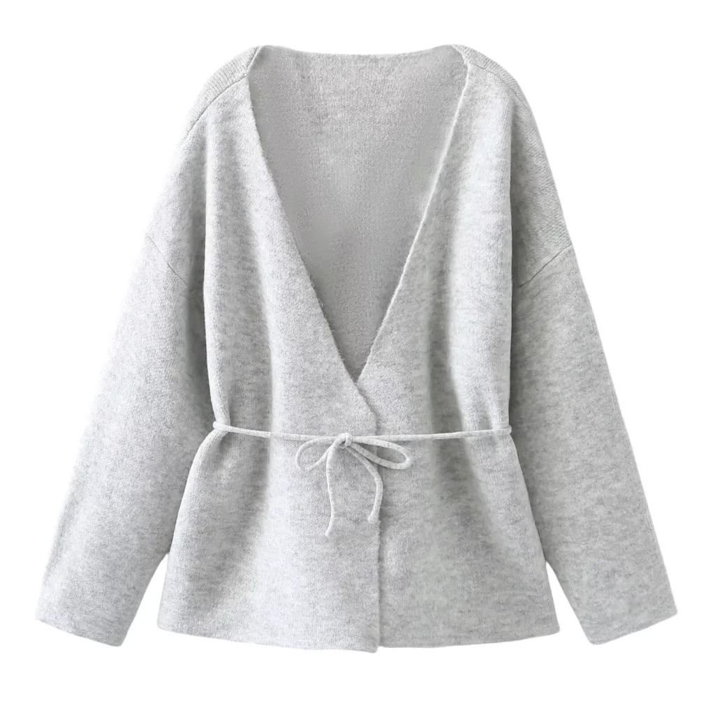 Autumn And Winter Belt Woolen Simple Cardigan Sweater - B-L