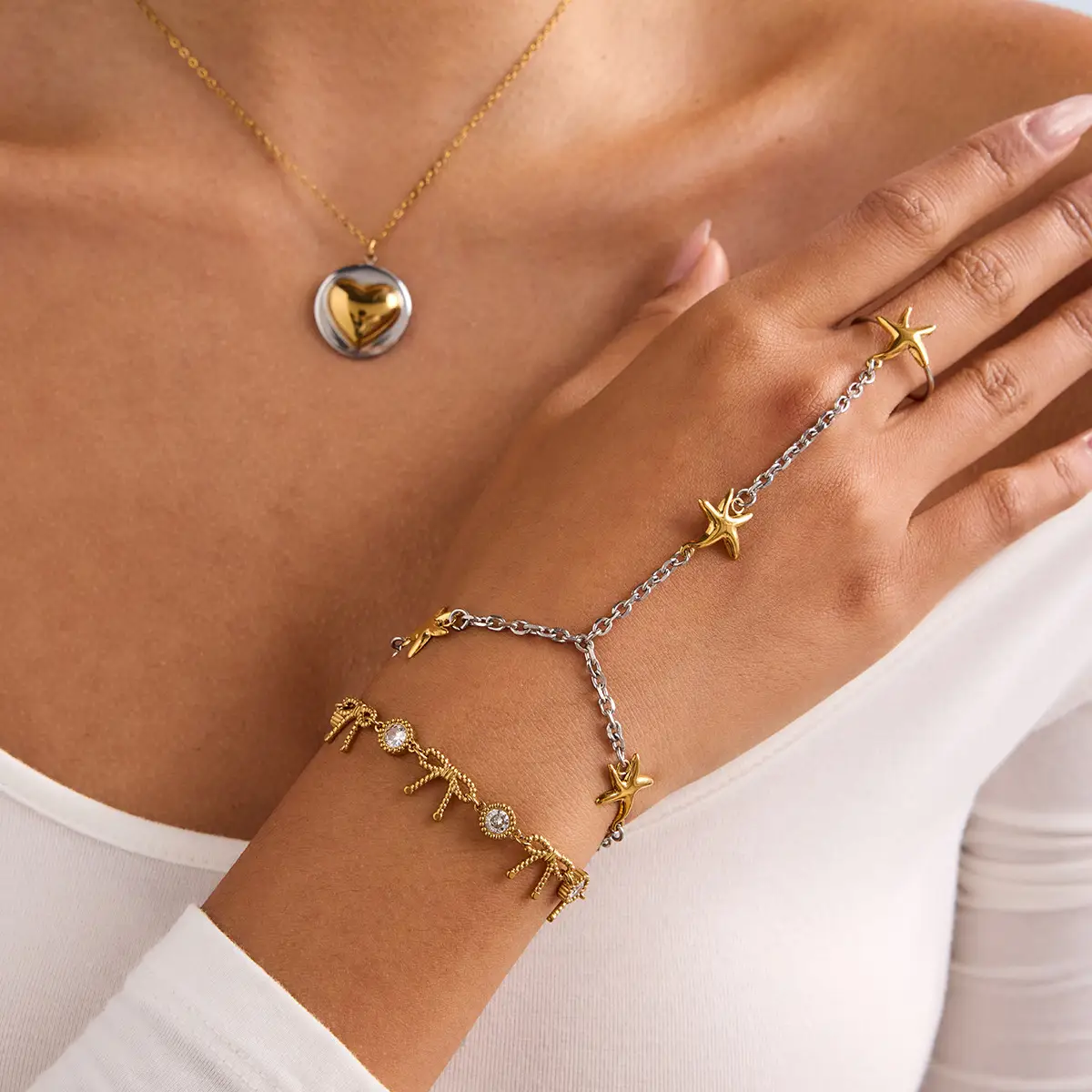 Light Luxury Advanced Finger Gold And Silver Color Matching Starfish Mitten-type Bracelet