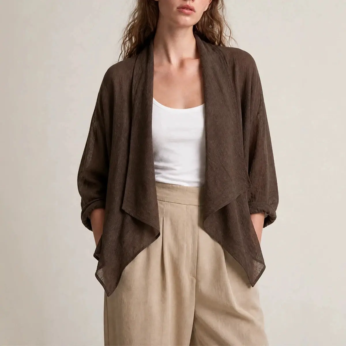 Womens Elegant Lapel Solid-color Cardigan Coat