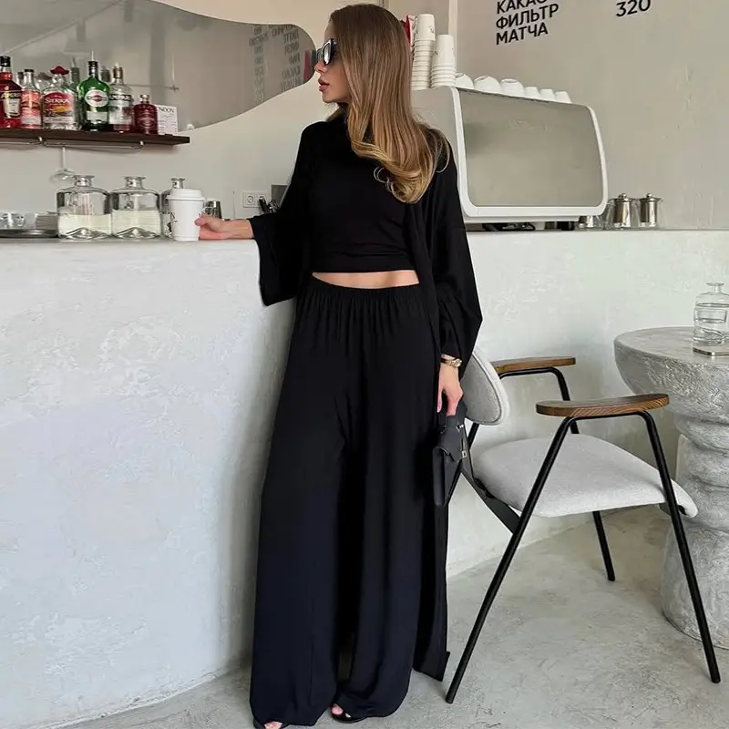 Casual Long Cardigan Long Sleeve Top High Waist Trousers Fashion Suit