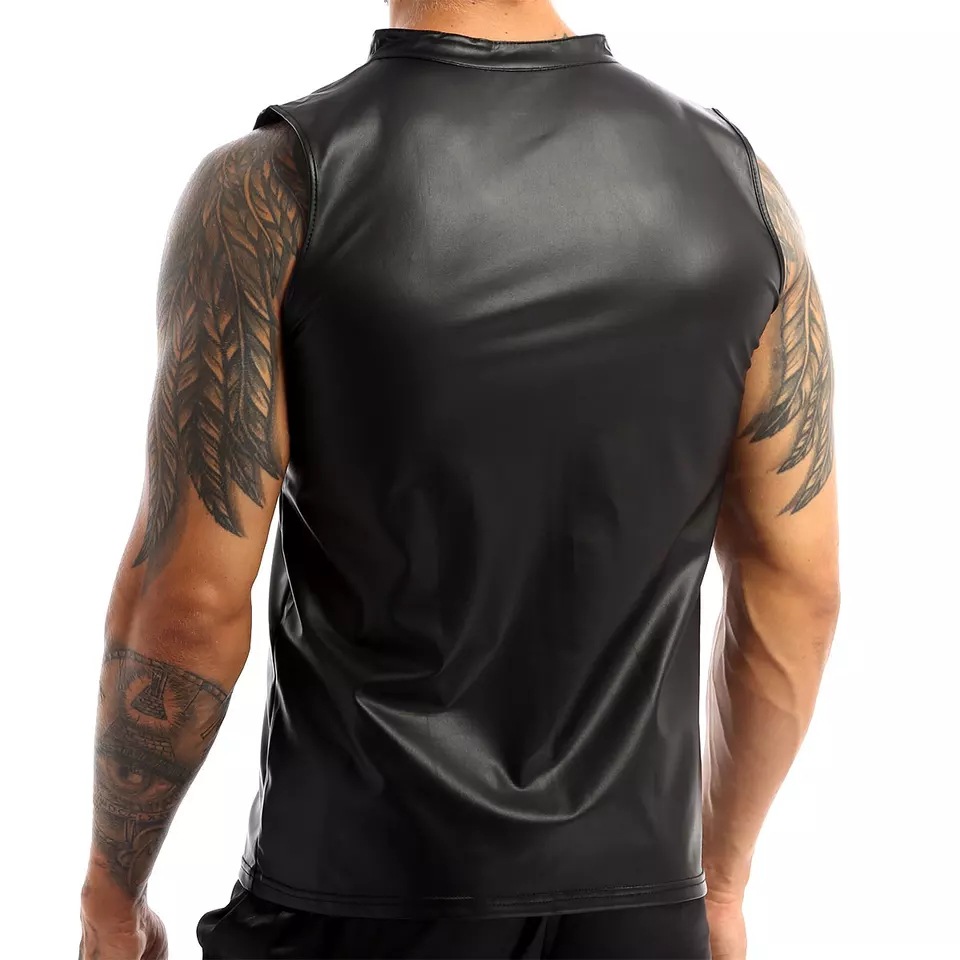 Title 2, Herren Tank Top aus mattem Leder Glänzendes Led...