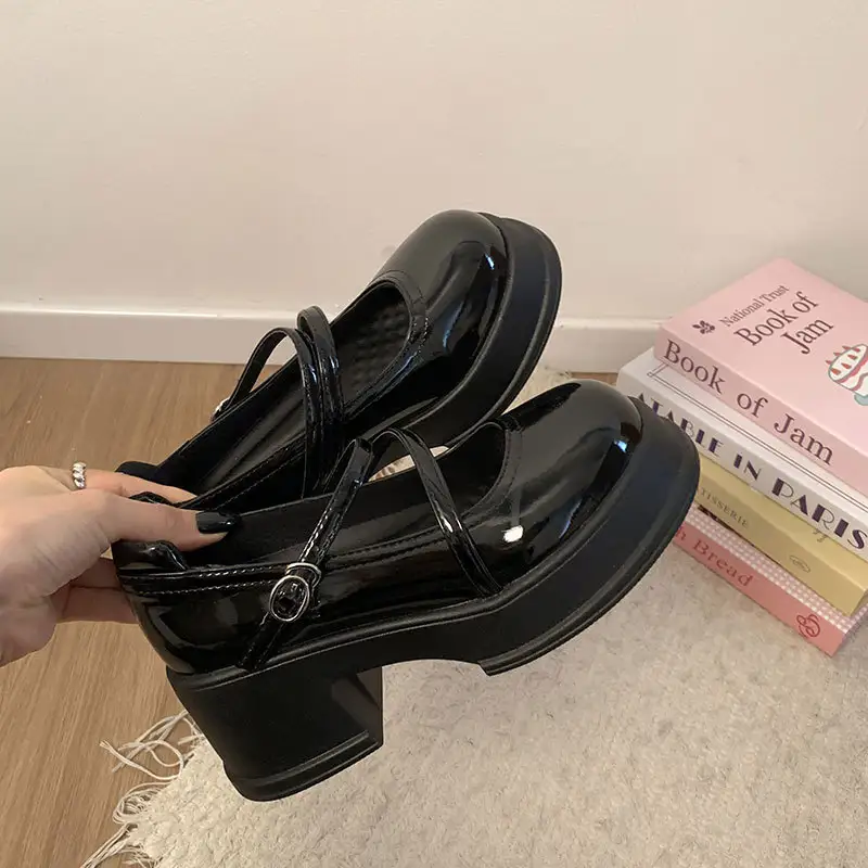 Black Japanese Sweet Cool Style Jk Leather Shoes For Women