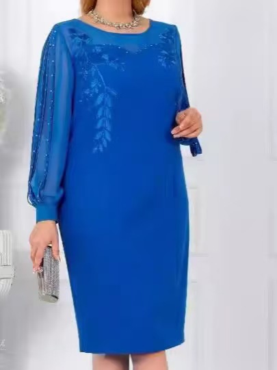 Women's Fashion Round Neck Long Sleeve Ribbon Dress