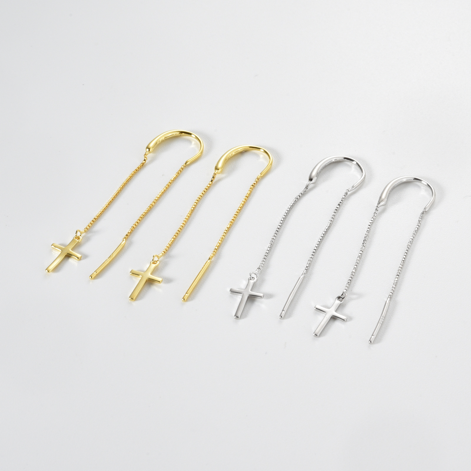 Cross 925 Sterling Silver Earrings Women's Long Tassel Simple All-match