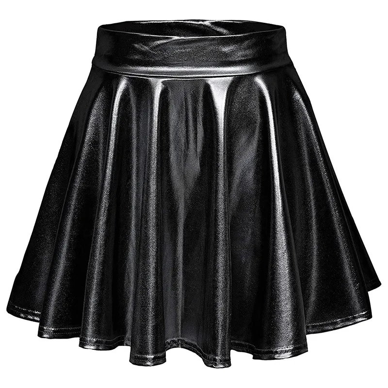 Cos Halloween Performance Costume Shiny Horn Pleated Mini Skirt - Black