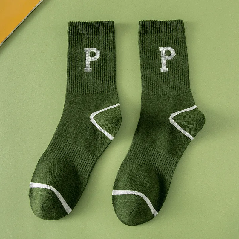 Women's Fashion All-match Outer Wear Letter Tube Socks - Green