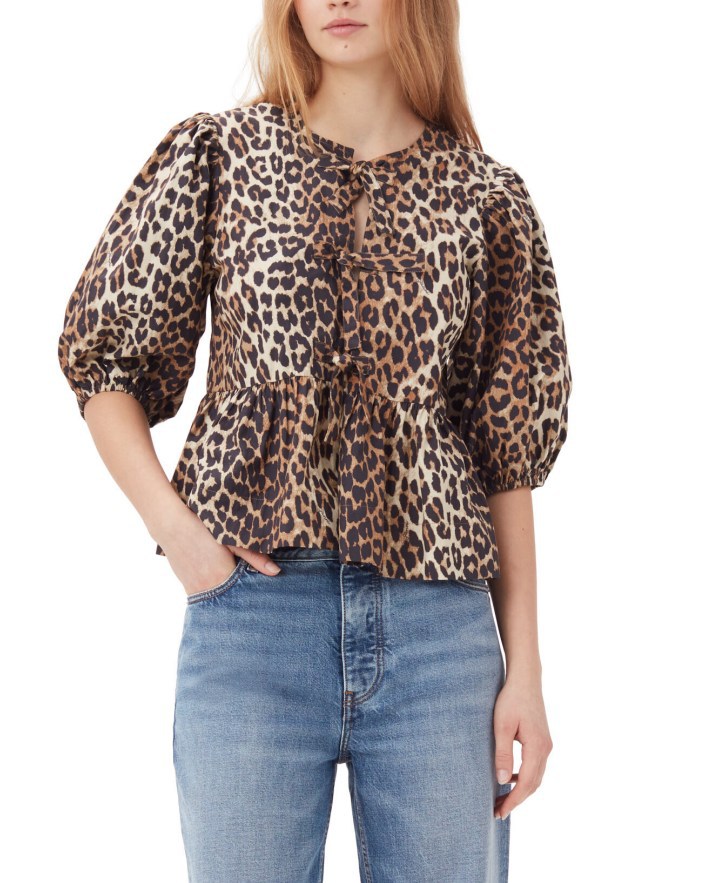 Fashion Printed Shirt Half Sleeve Lace-up Top
