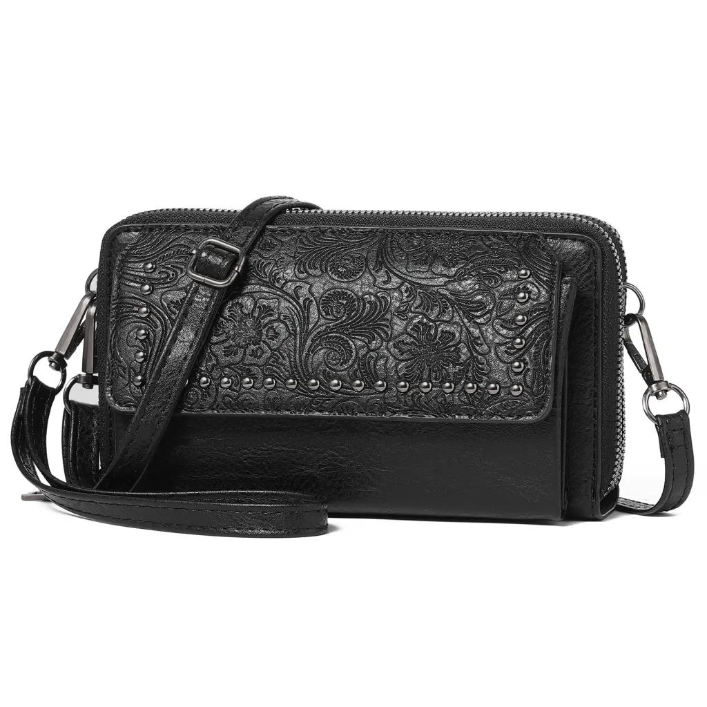 Large Capacity Embossed Mini Crossbody Bag - Black