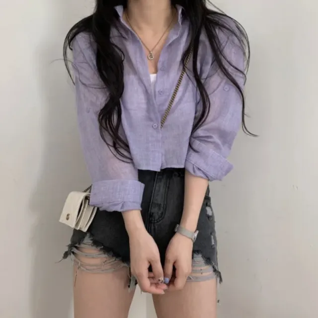 French Top High grade Cardigan Blouse Shirt Purple - Shop at LoveMi