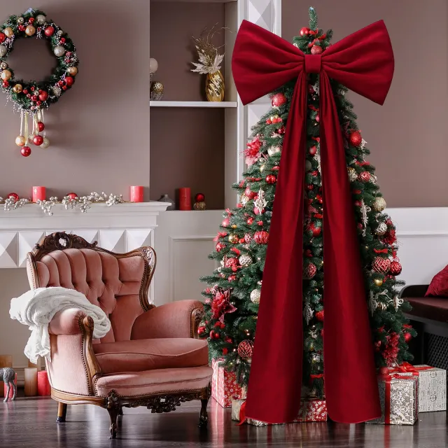 Home Oversized Velvet Bow Christmas Decoration Wine Red - Shop at LoveMi