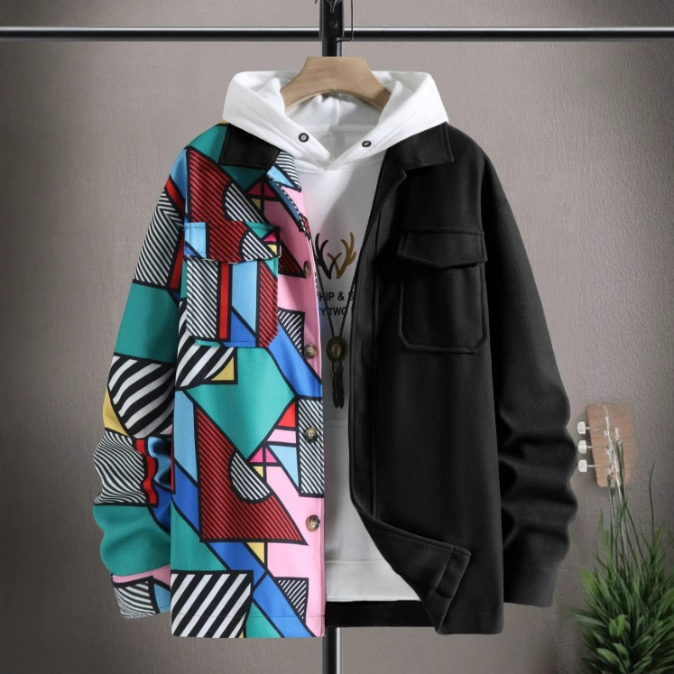 $14.72 European And American Style Men's Clothing Printed Casual Loose Pockets Jacket