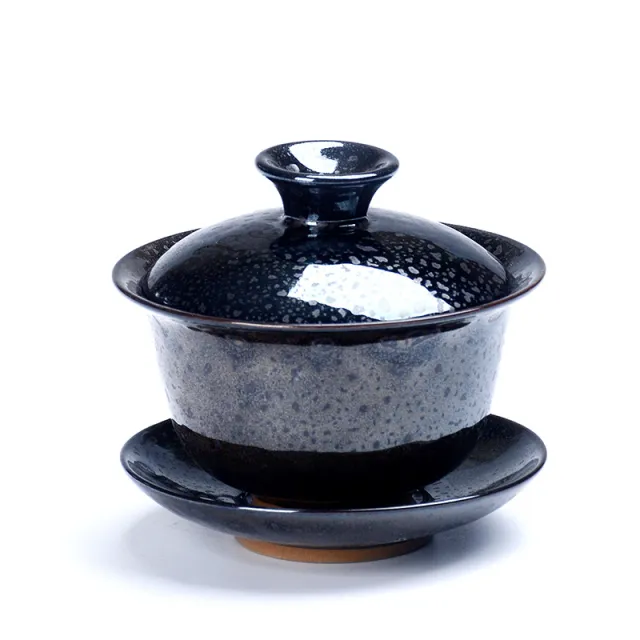 Three piece Set Covered Bowl Ceramic Tea Set Teacup Black - Shop at LoveMi
