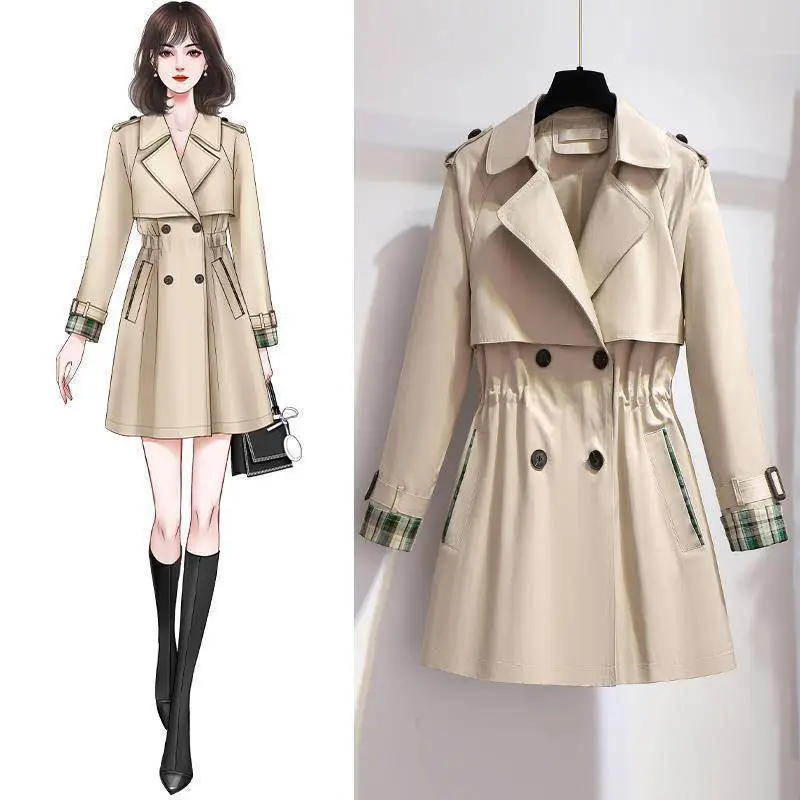 Single Liningcotton Short Trench Coat Korean Style Loose Temperament Overalls - Apricot With Lining