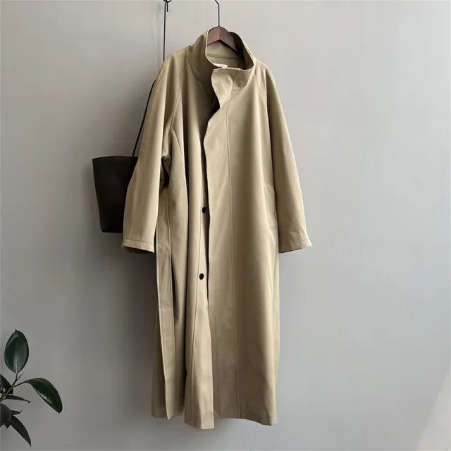 Women's Stand Collar Mid length Trench Coat Khaki - Shop at LoveMi