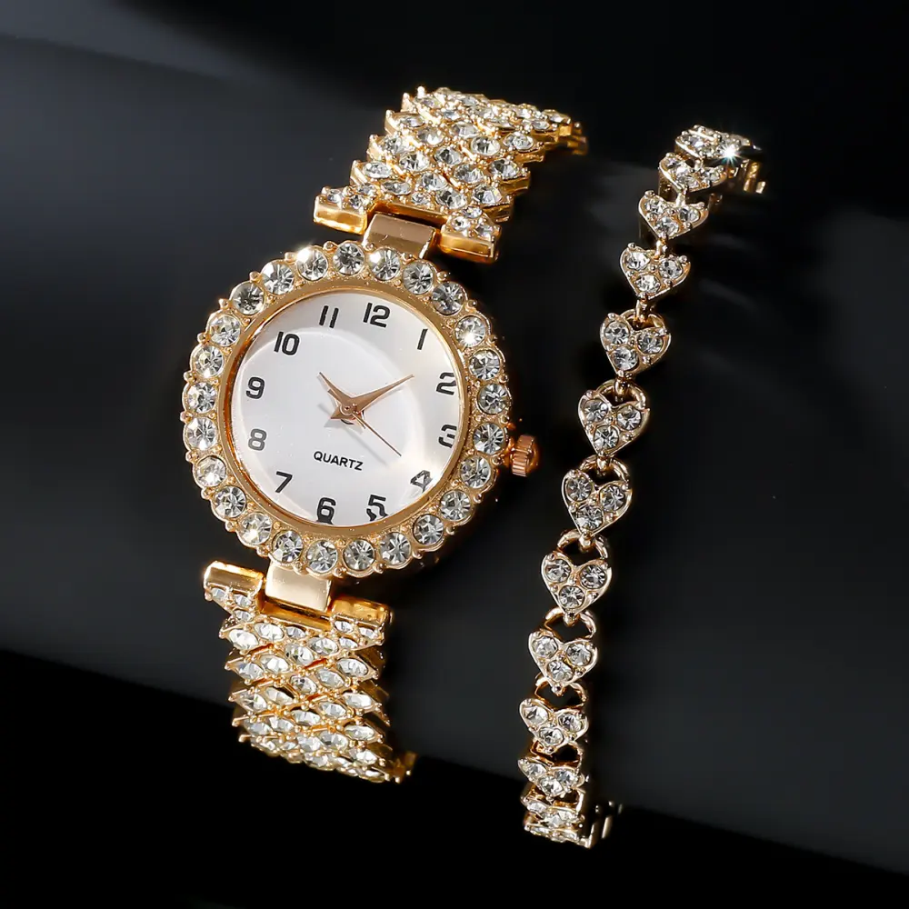 Fashion Jewelry 2pcs Luxury Women Watch Set Silver Strap