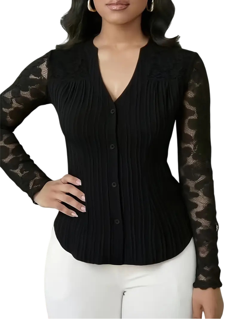 Hollow-out Long-sleeve V-neck Cardigan - Image 4