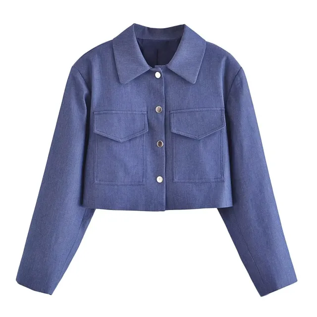 Double Pocket Cropped Coat Top High Waist Wide Leg Pants Suit Top Xs - Shop at LoveMi