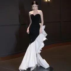 Tube Top Evening Gown - Black - View 1