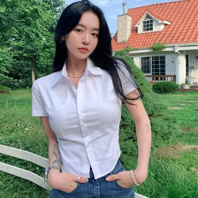 Summer Pure Desire Waist Sexy Shirt Short Sleeve White - Shop at LoveMi