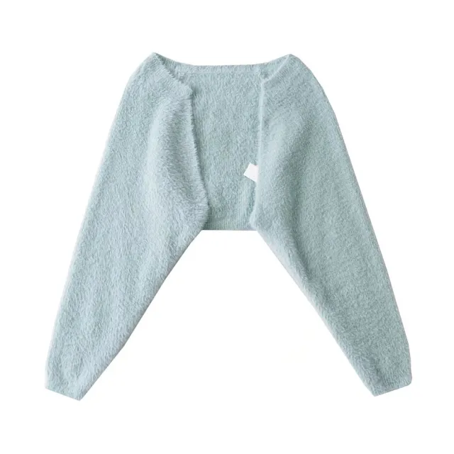 Furry Long Sleeve Short Loose Blouse Outer Sweater Coat For Women Gray Green - Shop at LoveMi