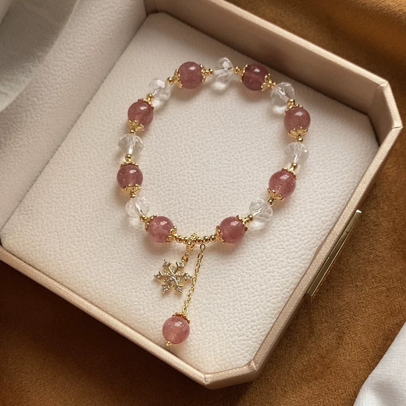 Strawberry Quartz Snowflake Crystal Bracelet