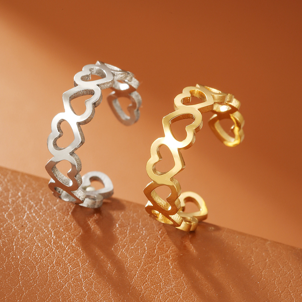 New Stainless Steel Hollow Heart Ring For Women
