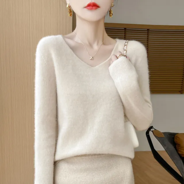 Women's Woolen Sweater V neck Loose Wool Base Shirt Green Velvet - Shop at LoveMi
