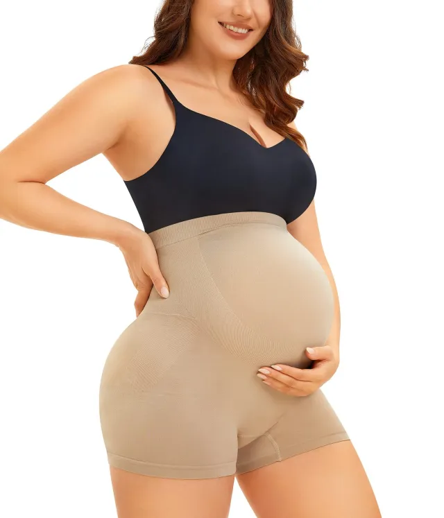 High end Elastic Waist Shaping Maternity Pants Skin Color L - Shop at LoveMi