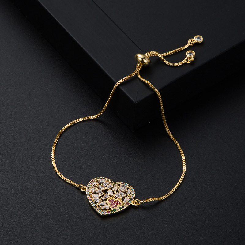 Women's Fashion Normcore Style Copper-plated Gold Micro Inlaid Zircon Heart Butterfly Bracelet