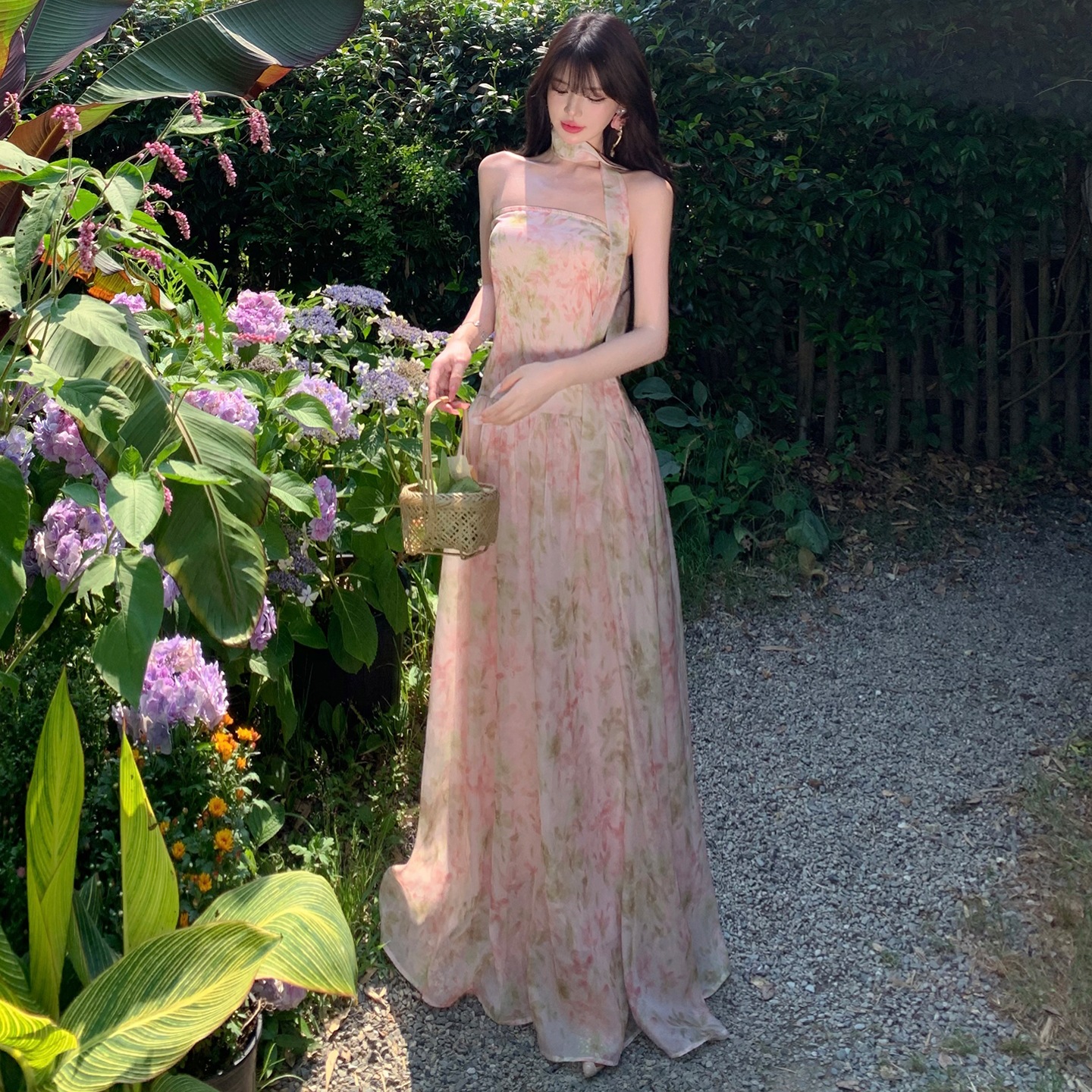 French Style Floral Strapless Dress