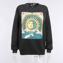 Women's Knitted Round Neck Print Long Sleeves Sweater - Gray - View 1