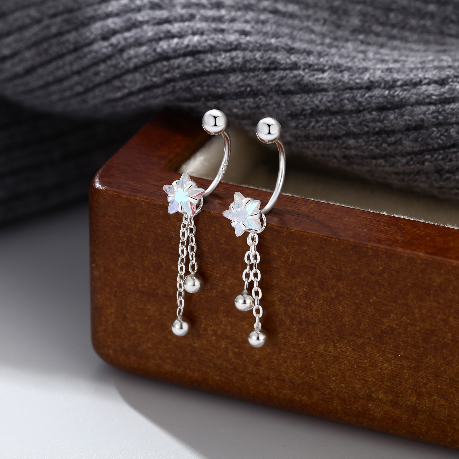 S999 Sterling Silver Screw Tightening Buckle XINGX Tassel Ear Bone Stud Earrings