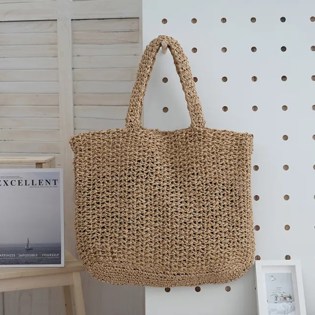 Handwoven Tote Bag With Vertical Stripes Beige - Shop at LoveMi