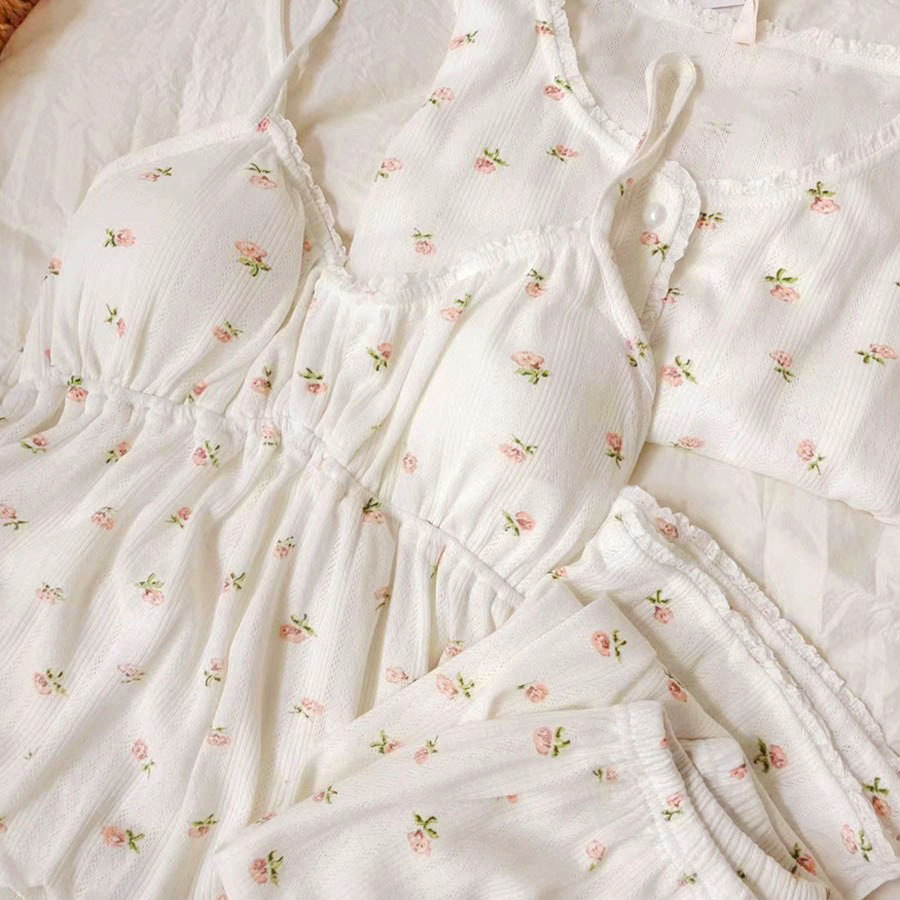 Suspenders Small Floral With Chest Pad Three Pieces Western Style Homewear Pajamas