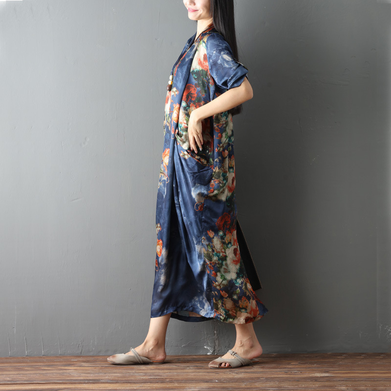 Artistic Retro Chest Cross Print Dress With Suspenders