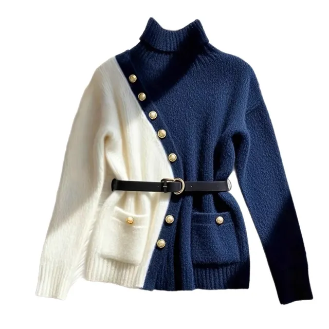 Autumn And Winter Loose Casual Polo Collar Sweater Blue - Shop at LoveMi