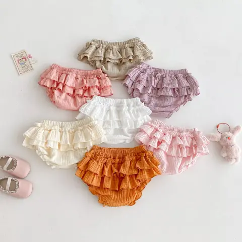 Lace-trimmed All-cotton Lantern Shorts for Girls