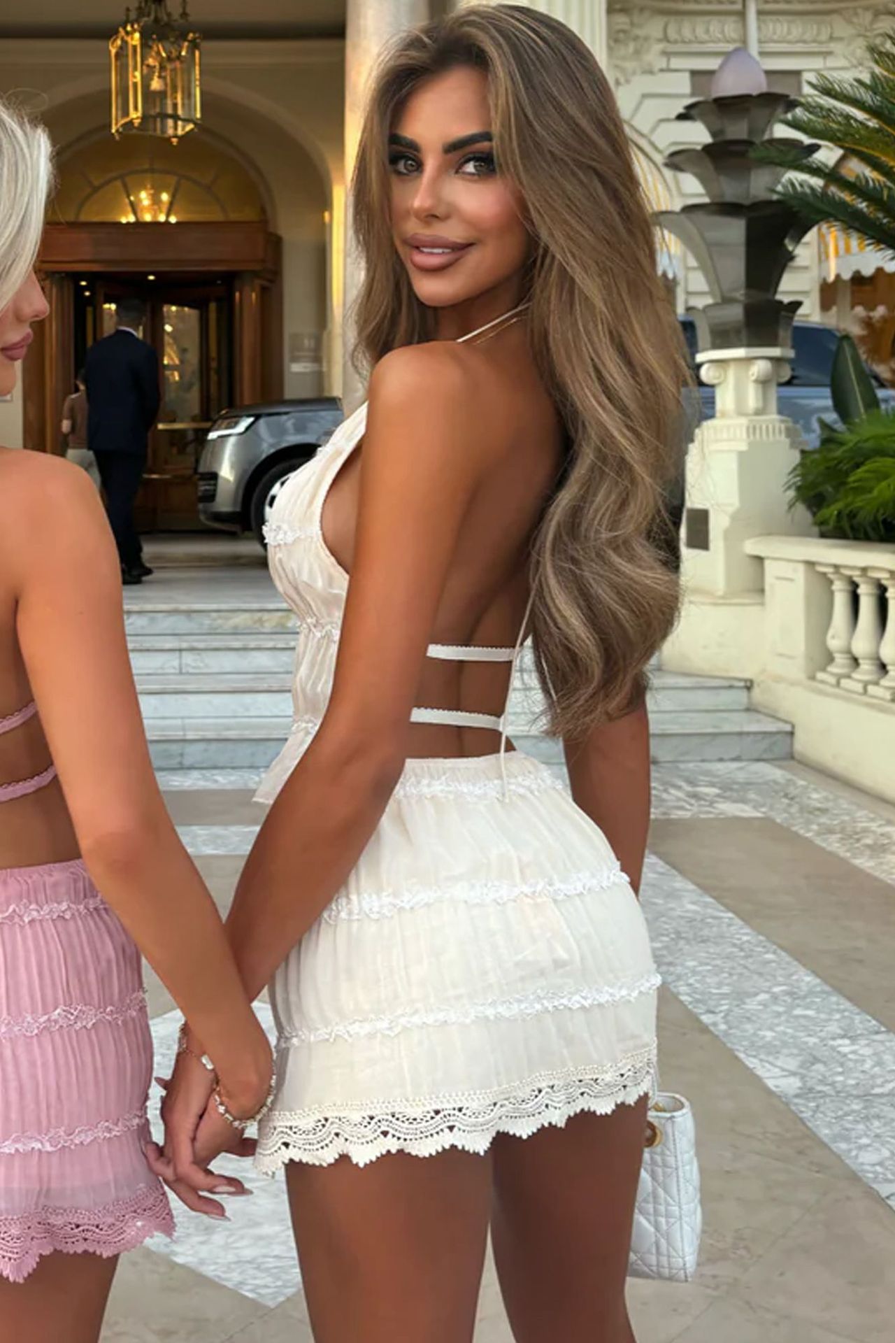 Women's Spring And Summer Backless Pleated Stripe Fabric Personalized Skirt Apricot - Shop at LoveMi