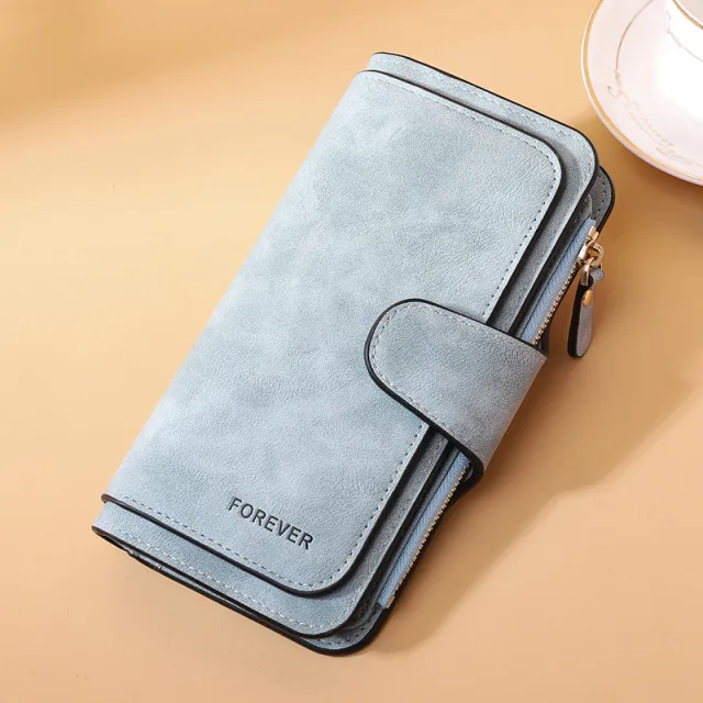 New Buckle Women's Long Wallet Three Fold Fashion Women's Bag Multi card Women's Purse Frosted Two tone Fabric Green - Shop at LoveMi