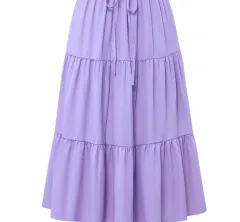 European And American Solid Colour Stitching Ruffle Elastic Pocket Skirt - Purple - View 1