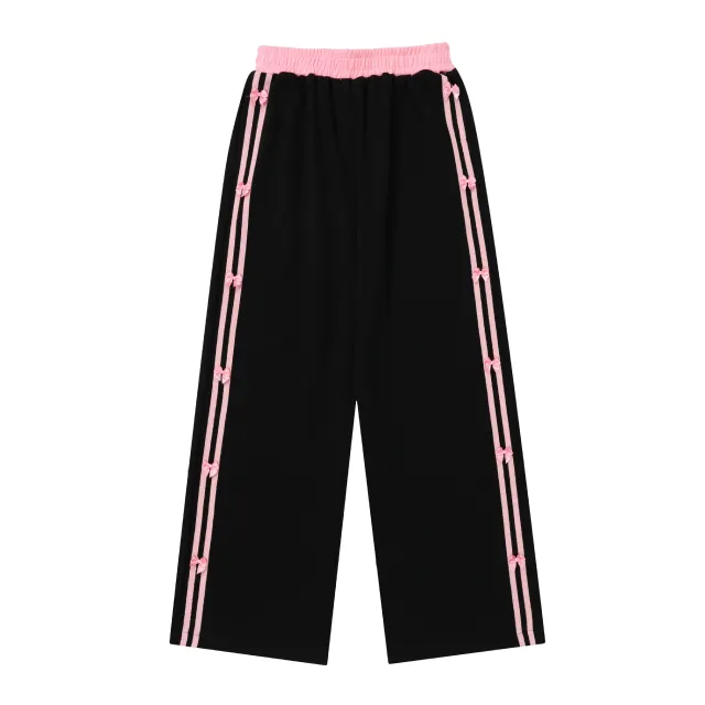 Women's American style Retro Striped Bow Casual Trousers Black - Shop at LoveMi
