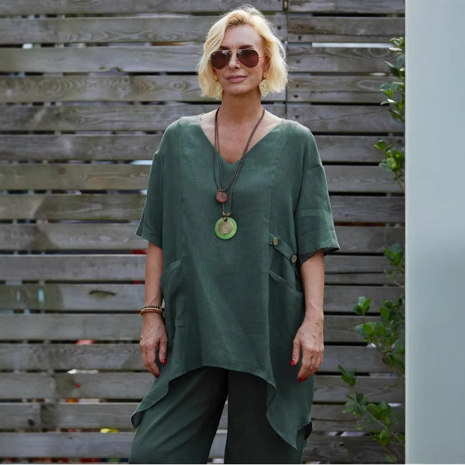 Women's Solid Color Cotton And Linen Shirt