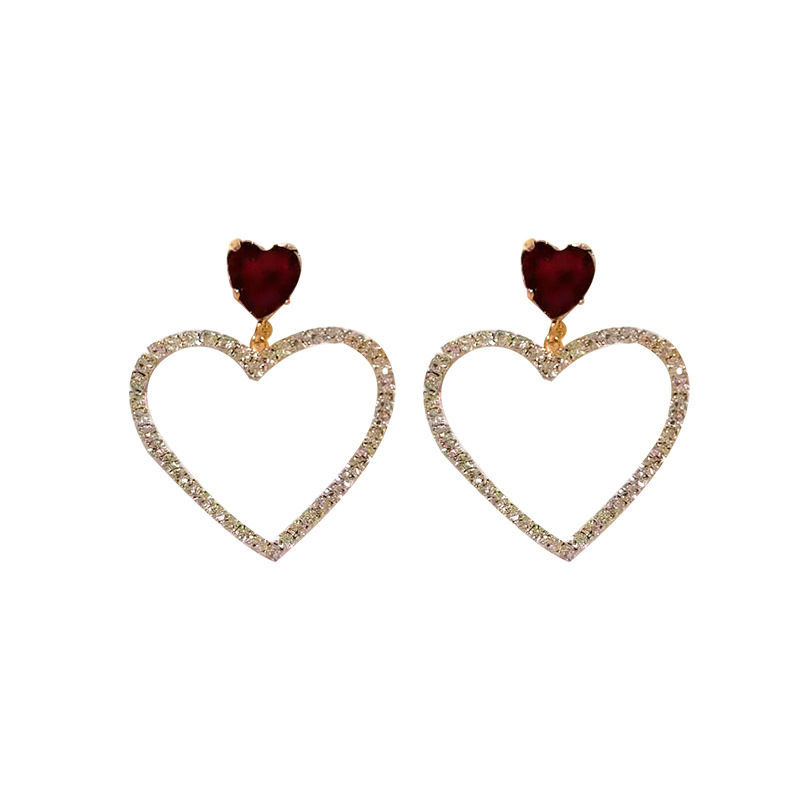 925 Silver Needle South Korea Crystal Diamond Love Heart Earrings