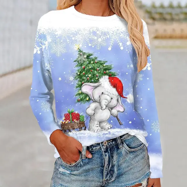 3d Digital Printing Christmas Women's Long sleeved T shirt Round Neck Nsct02 Xs - Shop at LoveMi