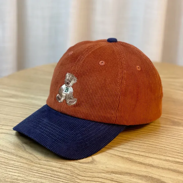 Color Matching Little Brown Bear Corduroy Peaked Cap Orange And Navy Blue - Shop at LoveMi