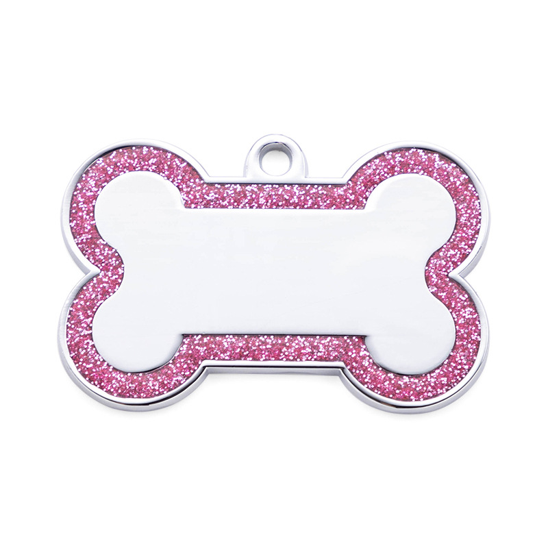 Zinc Alloy Dog Anti-lost Tag With Bone-shaped Edges And Shimmering Metallic Powder
